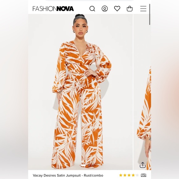 NWT Fashion Nova Vacay Desires Satin Jumpsuit Rust/ floral size small - Picture 4 of 5